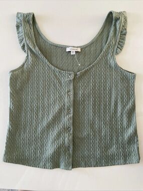 Francesca's Collections sage knit button-front ruffle tank